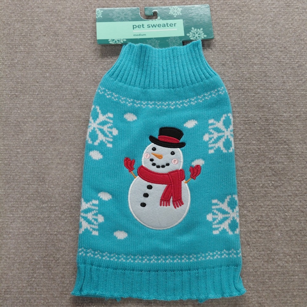Doggie Design Snowman Ugly Christmas Sweater Medium 12" Dogs Blue Knit Shih Tzu
